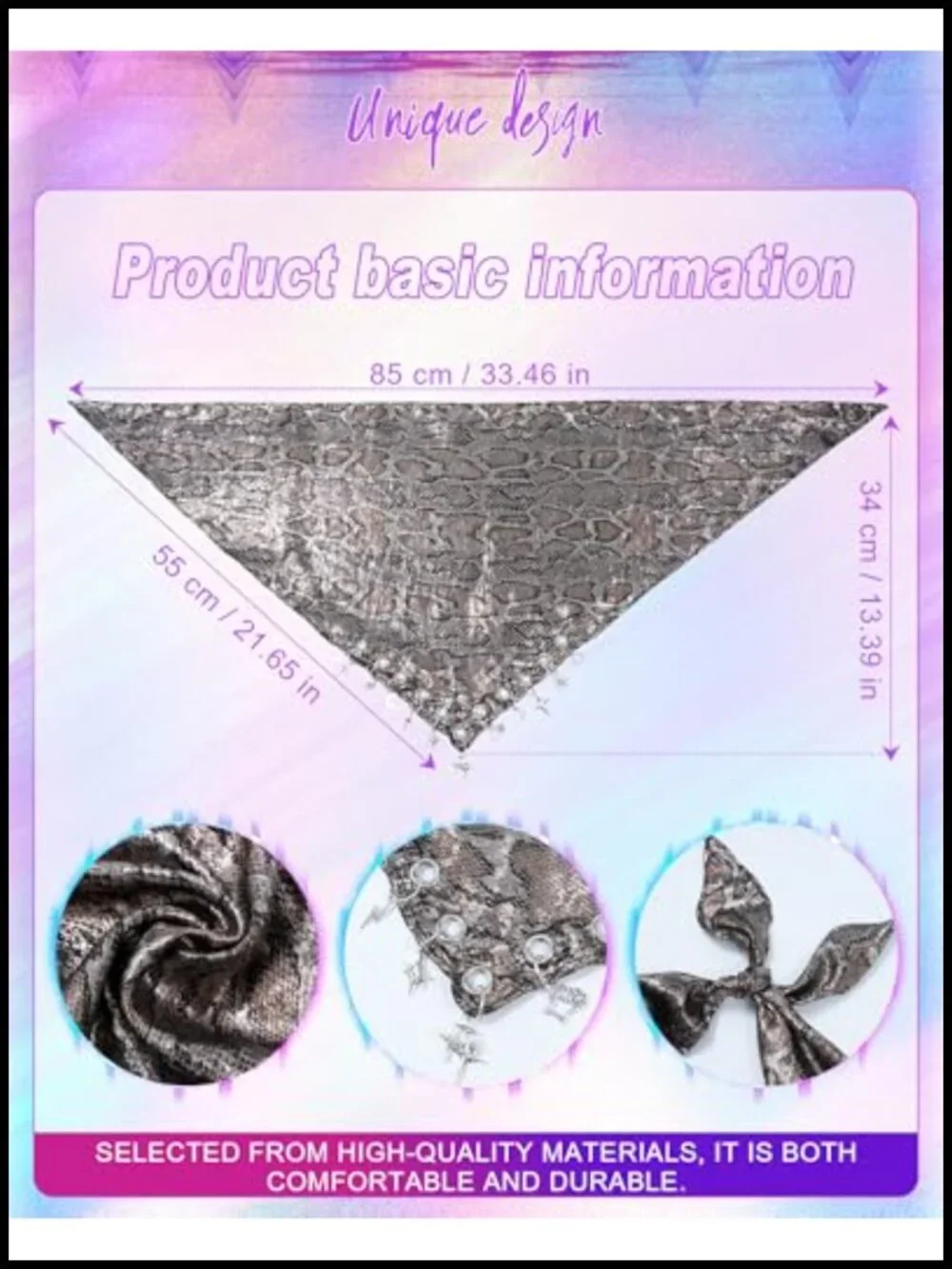 Punk Y2K Triangle Hair Scarf with Metal Charms, Soft & Breathable Headscarf
